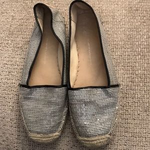 Striped Espadrille Flats in Navy and White